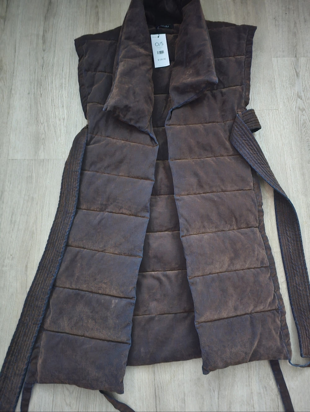 Akira Pilot Jones Puffer Vest Quilted Brown Padded Velvet Denim - Picture 2 of 8